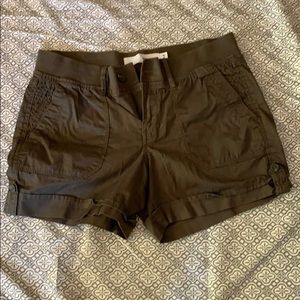 Olive green shorts with faux cuff
